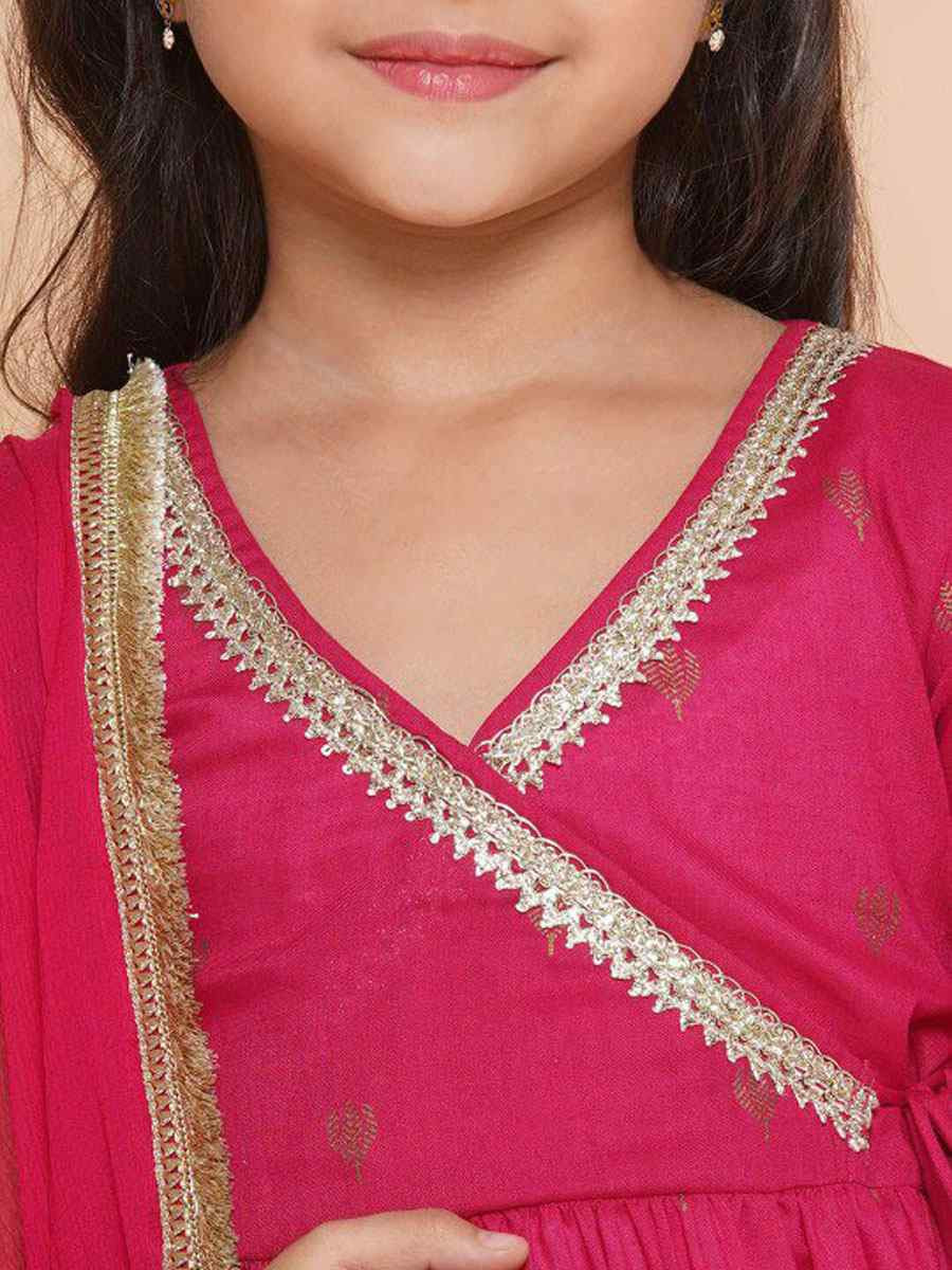 Pink Cotton Embroidered Printed Casual Festival Kurta Sharara Girls Wear