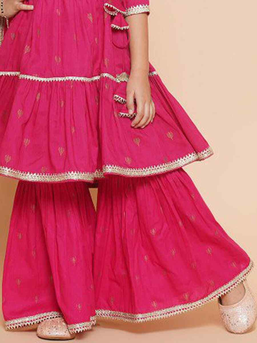 Pink Cotton Embroidered Printed Casual Festival Kurta Sharara Girls Wear