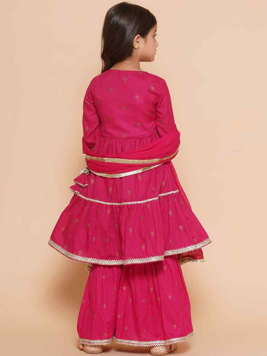 Pink Cotton Embroidered Printed Casual Festival Kurta Sharara Girls Wear