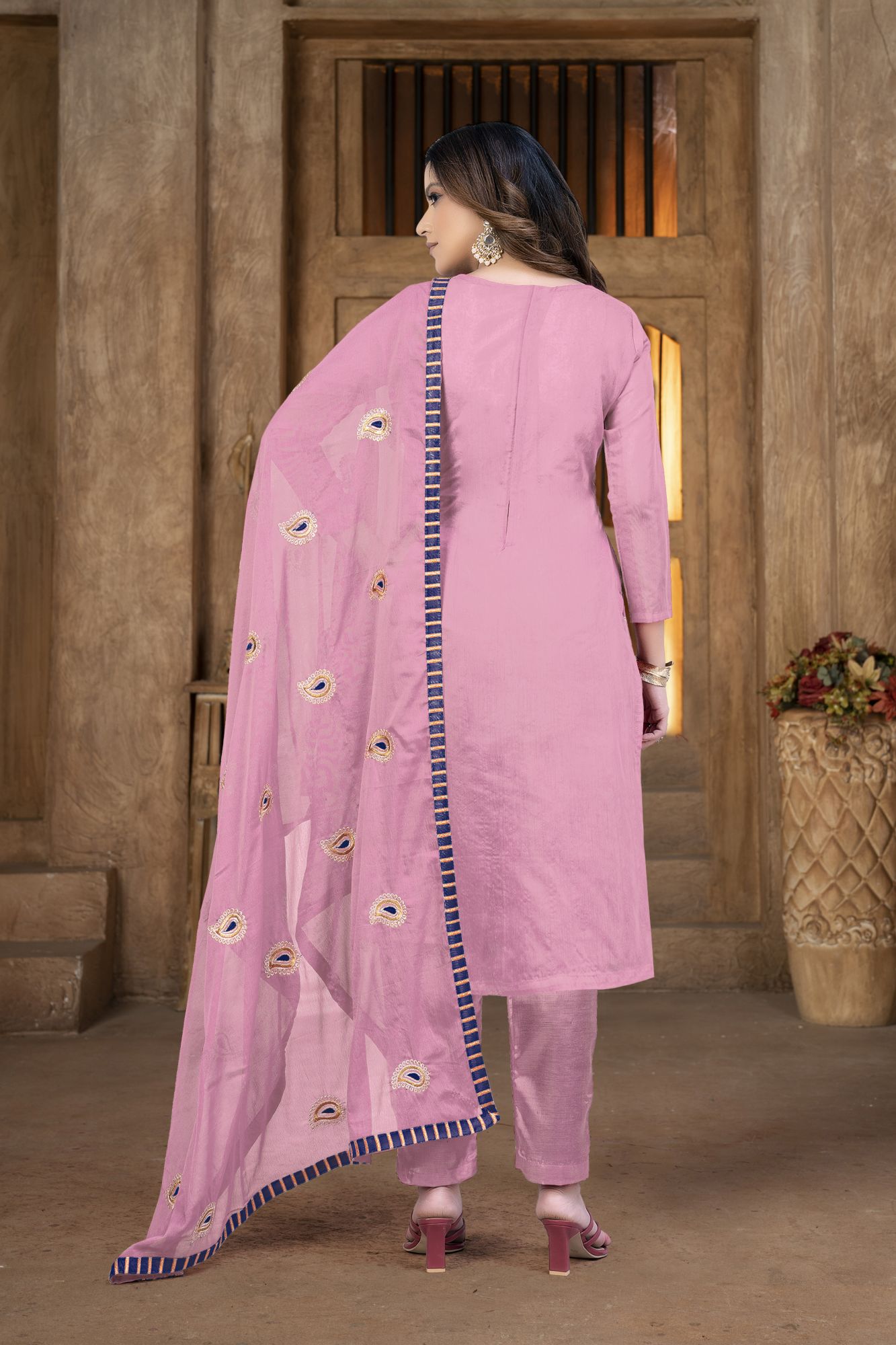 Pink Cotton Embroidery Festival Party Pant Salwar Kameez