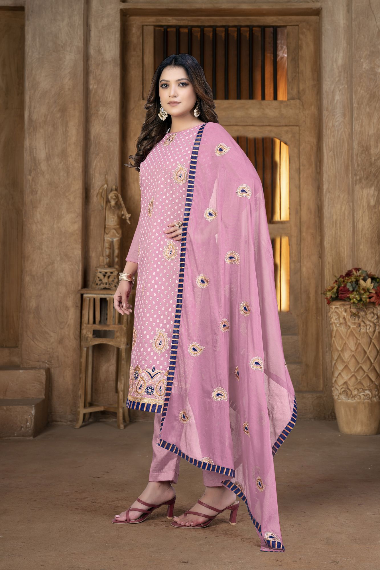 Pink Cotton Embroidery Festival Party Pant Salwar Kameez