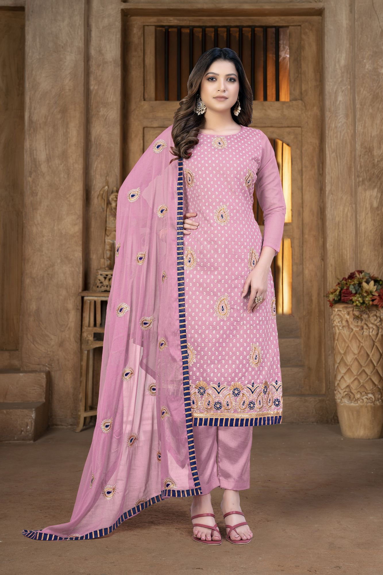 Pink Cotton Embroidery Festival Party Pant Salwar Kameez