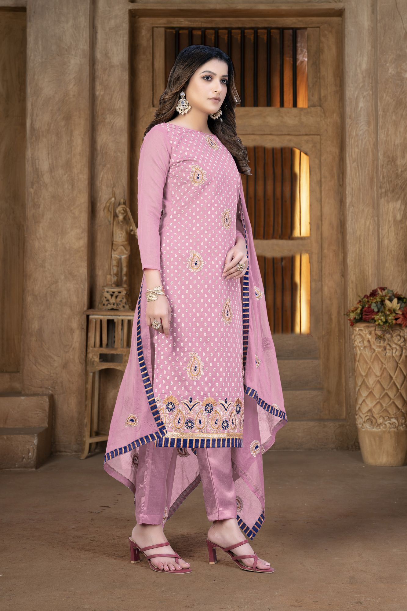 Pink Cotton Embroidery Festival Party Pant Salwar Kameez