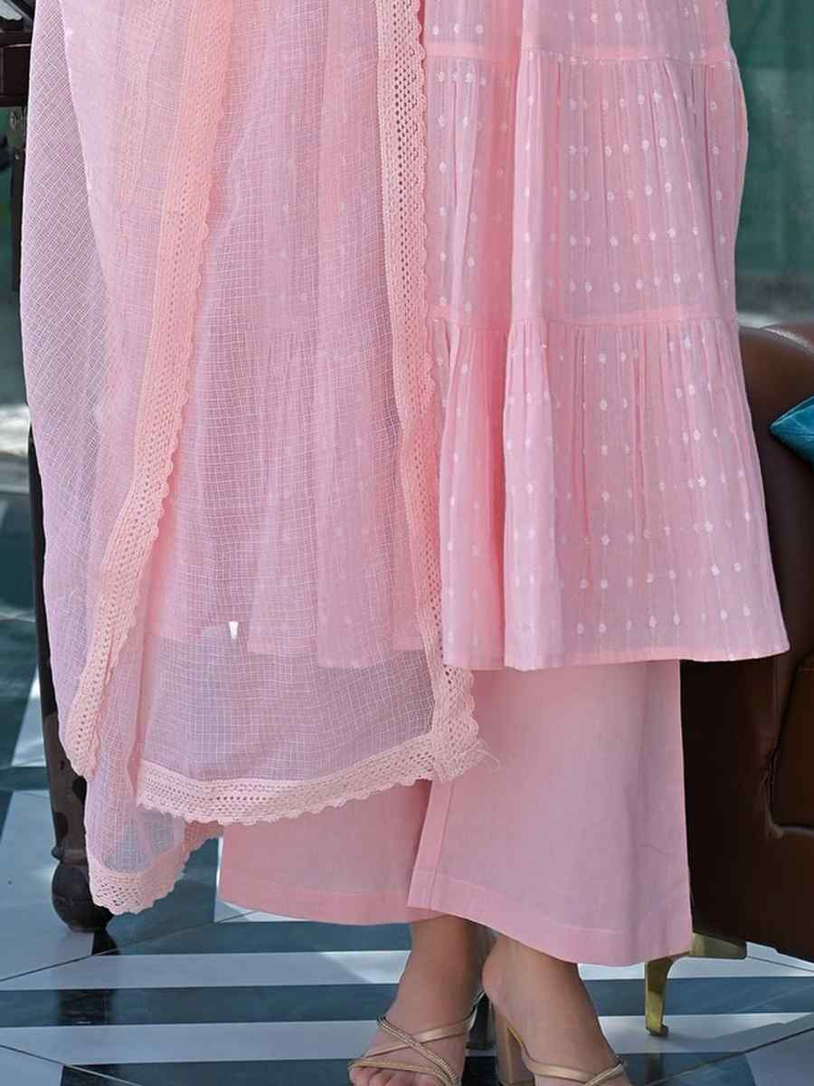 Pink Cotton Flex Embroidered Festival Wedding Palazzo Pant Salwar Kameez