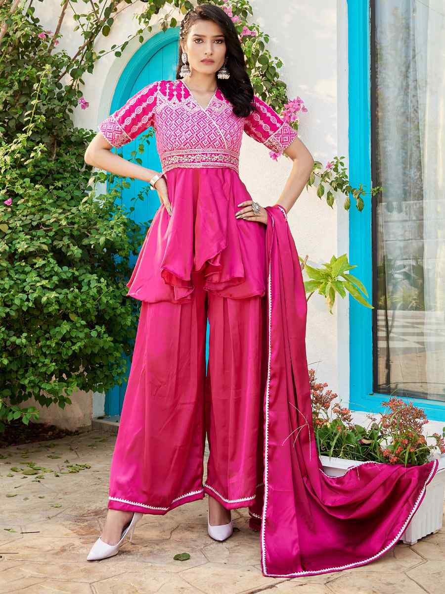 Pink Cotton Handwoven Festival Palazzo Pant Salwar Kameez