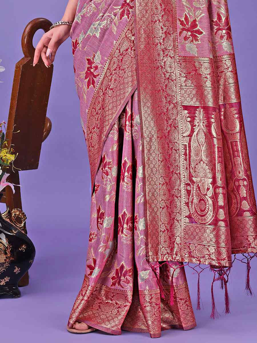 Pink Cotton Handwoven Festival Wedding Fancy Heavy Border Saree