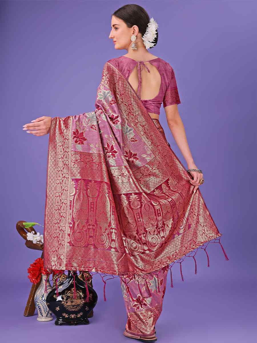 Pink Cotton Handwoven Festival Wedding Fancy Heavy Border Saree