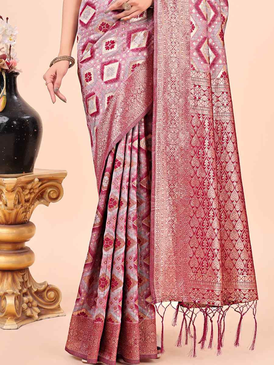 Pink Cotton Handwoven Festival Wedding Fancy Heavy Border Saree