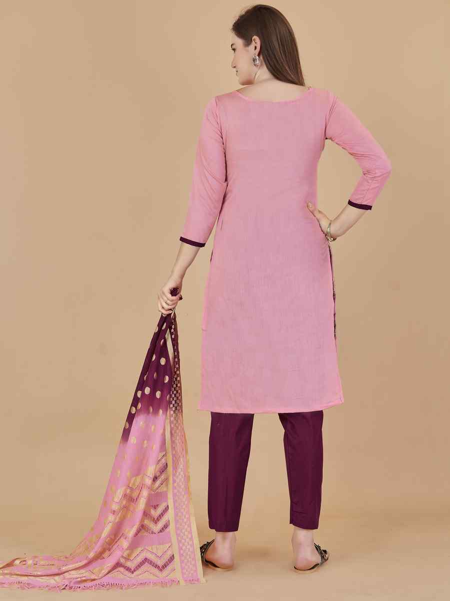 Pink Cotton Jacquard Handwoven Casual Festival Pant Salwar Kameez