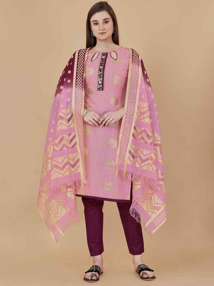 Pink Cotton Jacquard Handwoven Casual Festival Pant Salwar Kameez