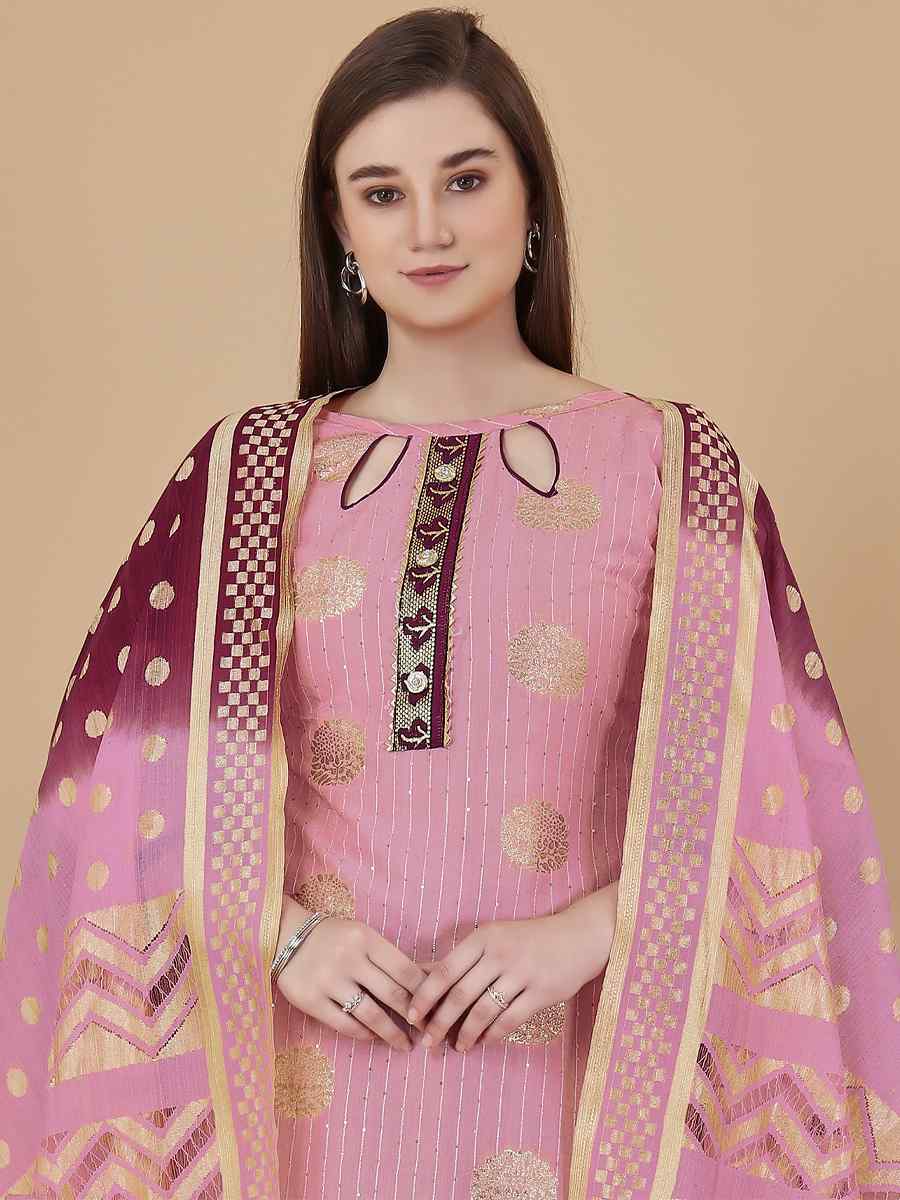 Pink Cotton Jacquard Handwoven Casual Festival Pant Salwar Kameez
