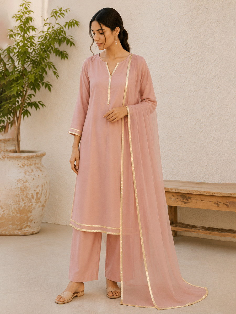 Pink Cotton Lace Work Wedding Party Festival Casual Ready Palazzo Pant Salwar Kameez