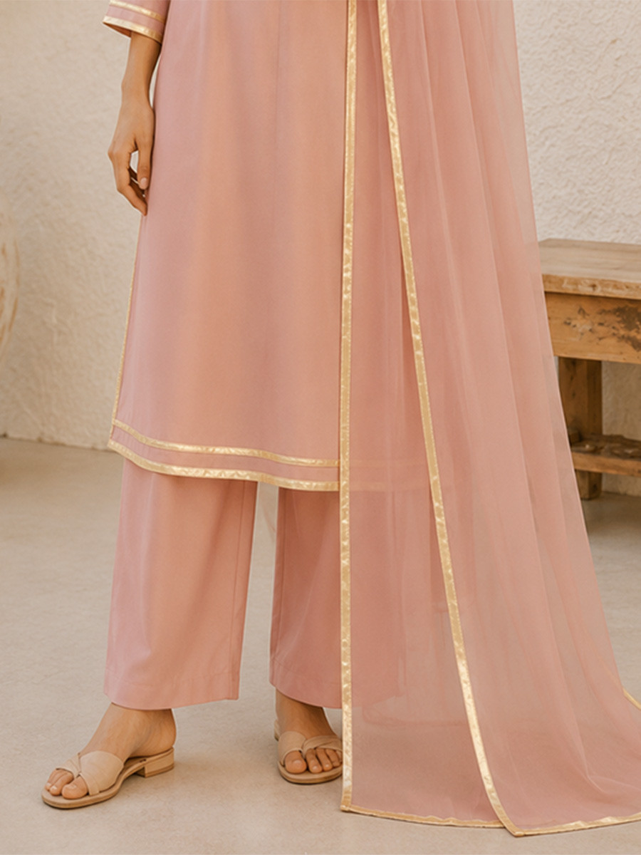 Pink Cotton Lace Work Wedding Party Festival Casual Ready Palazzo Pant Salwar Kameez