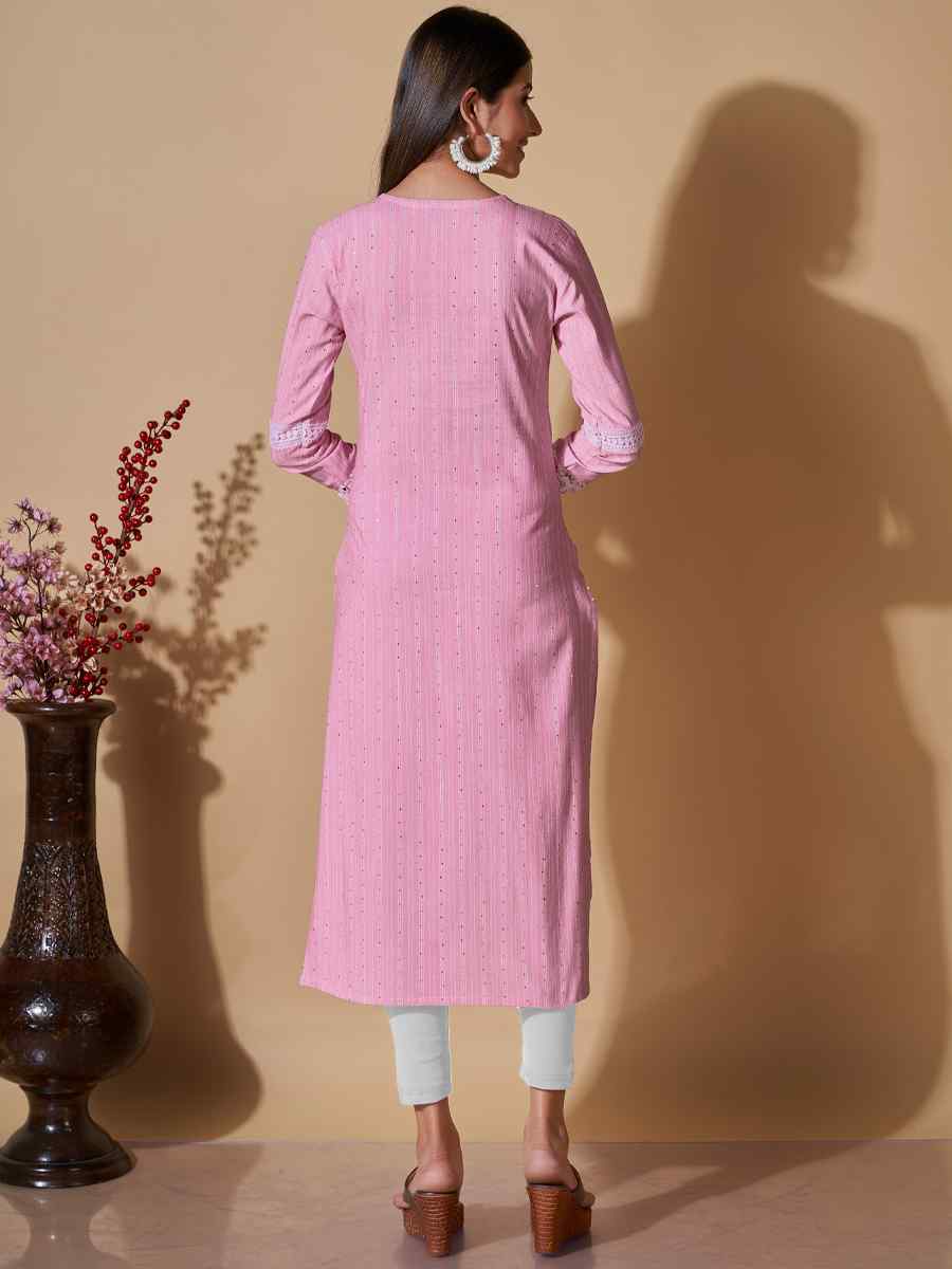 Pink Cotton Printed Casual Festival Kurti