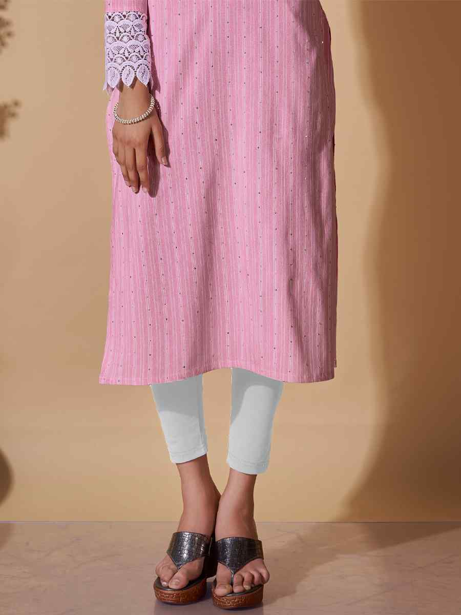 Pink Cotton Printed Casual Festival Kurti