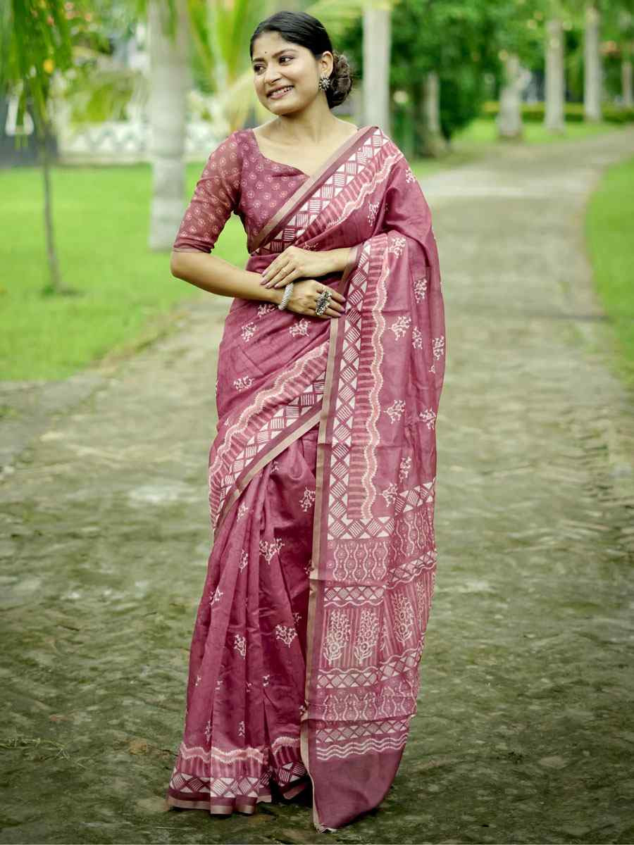 Pink Cotton Printed Casual Reception Festival Wedding Fancy Classic Style Sarees