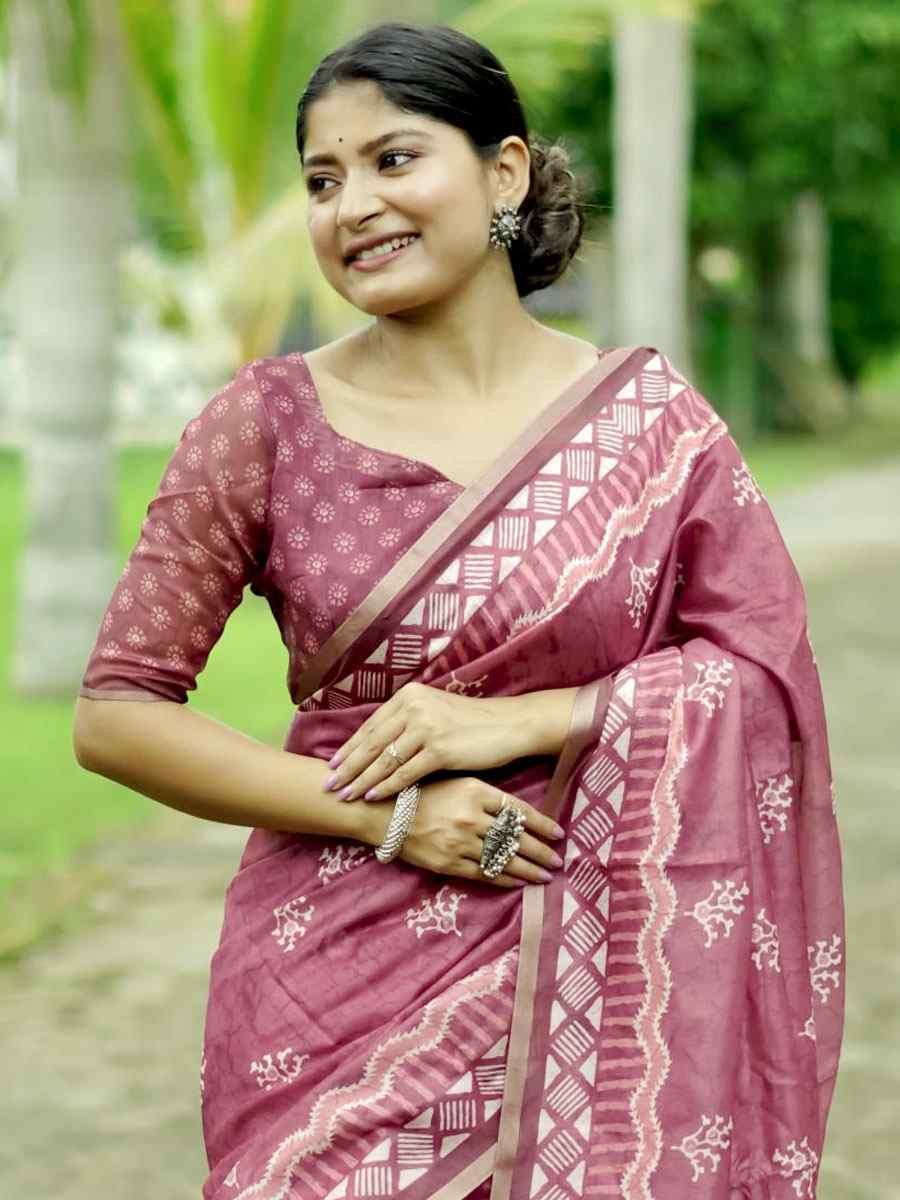 Pink Cotton Printed Casual Reception Festival Wedding Fancy Classic Style Sarees