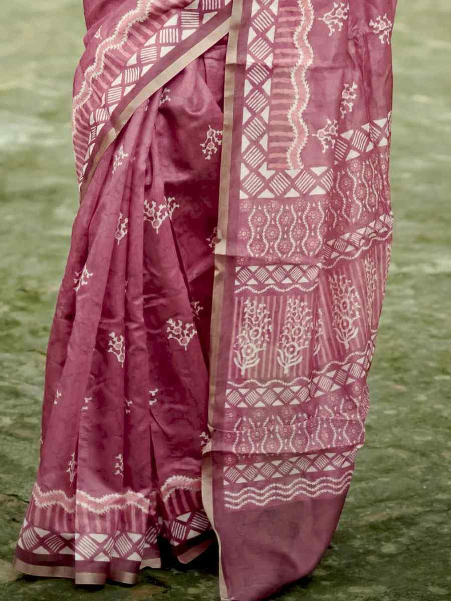 Pink Cotton Printed Casual Reception Festival Wedding Fancy Classic Style Sarees