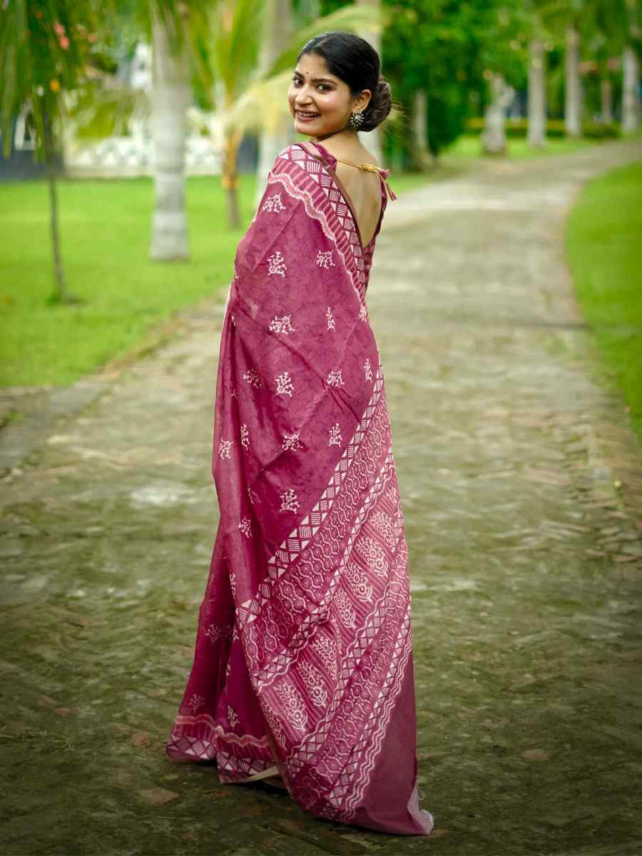 Pink Cotton Printed Casual Reception Festival Wedding Fancy Classic Style Sarees