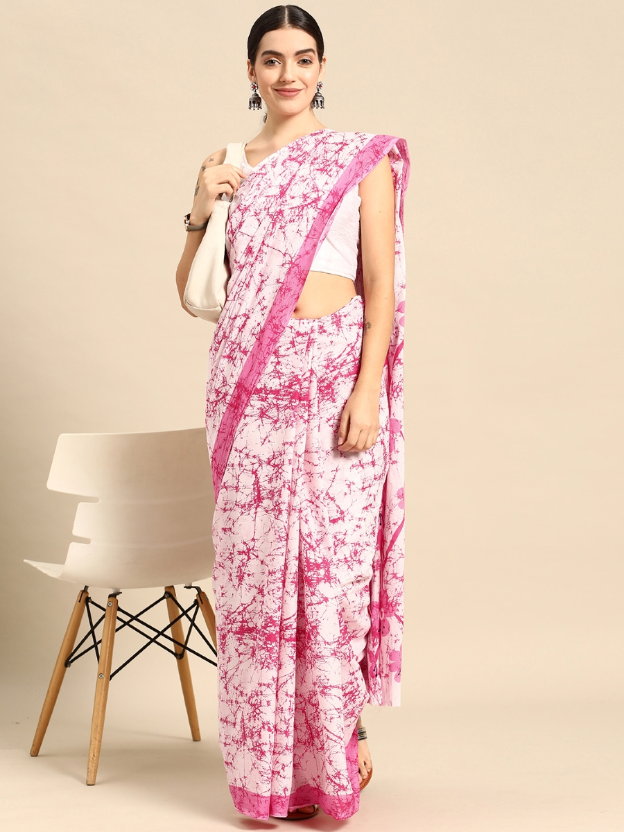 Pink Cotton Printed Festival Casual Contemporary Sarees
