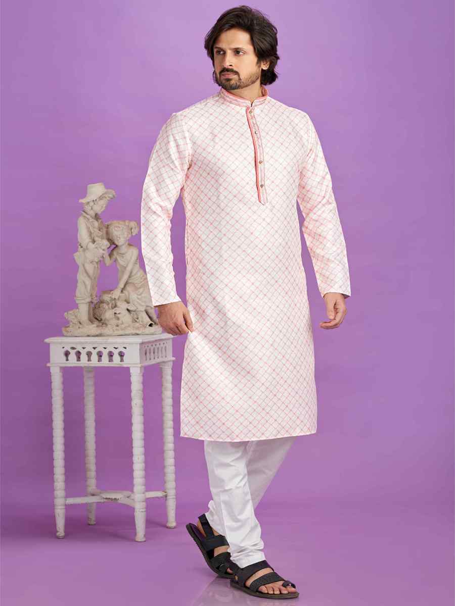 Pink Cotton Printed Festival Casual Kurta