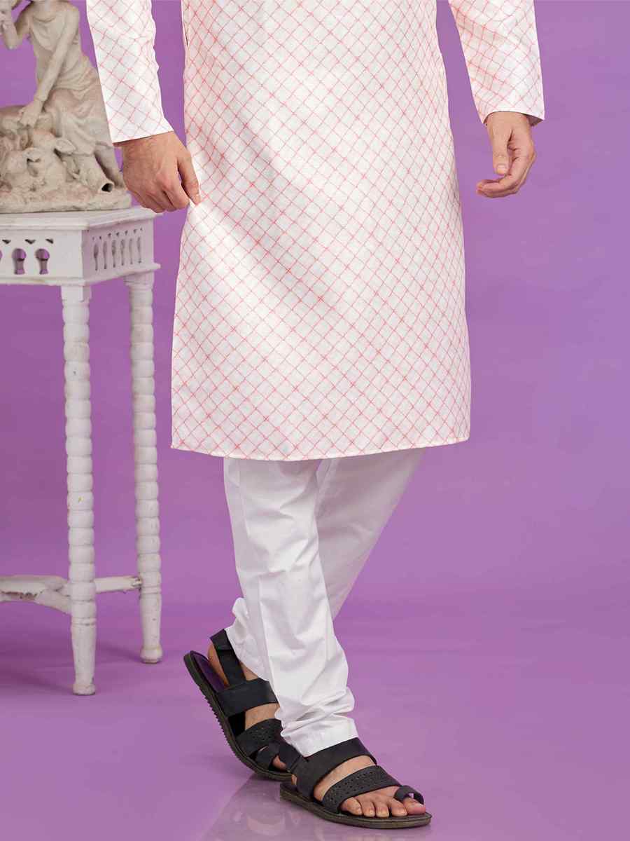 Pink Cotton Printed Festival Casual Kurta