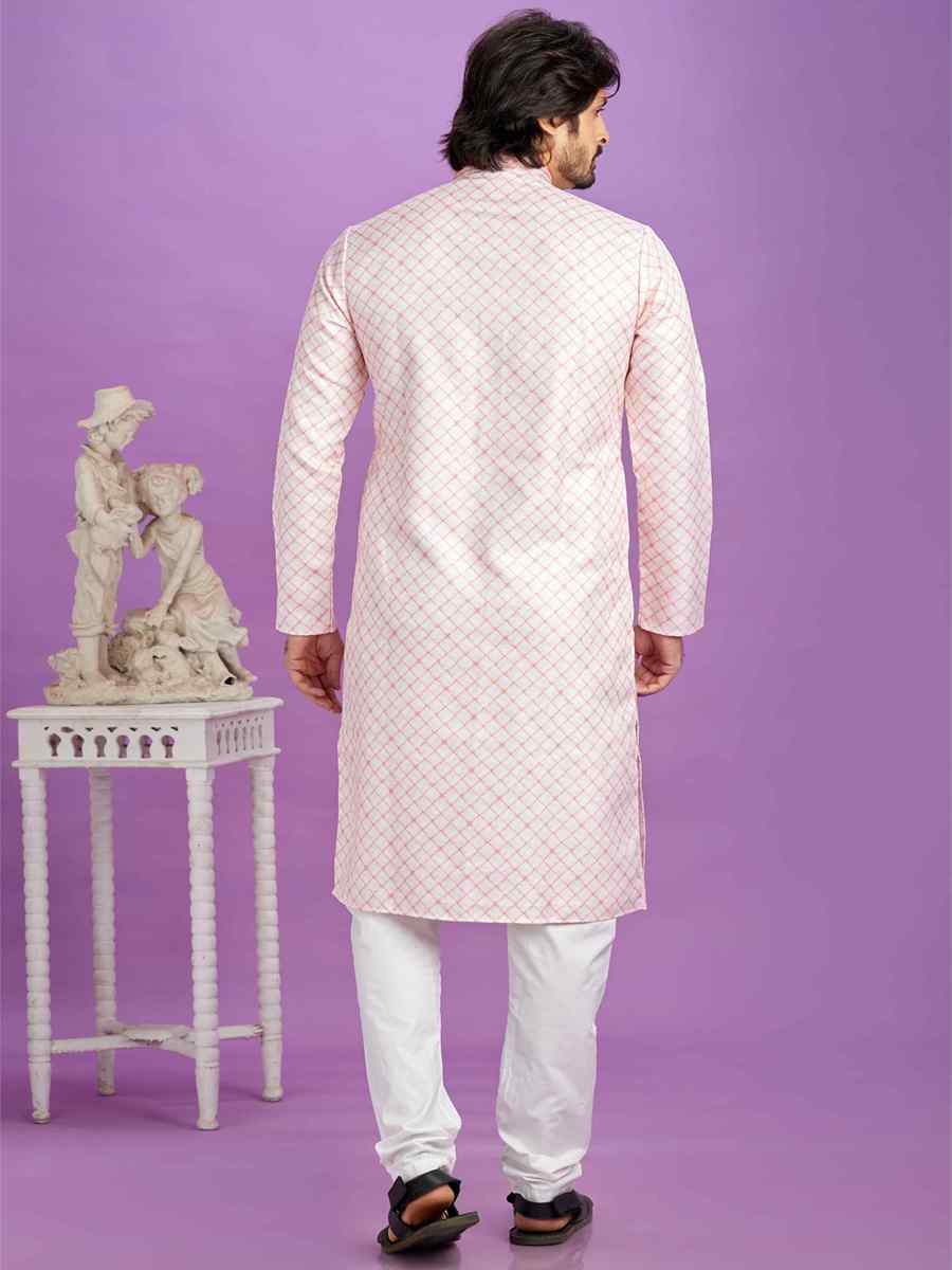 Pink Cotton Printed Festival Casual Kurta
