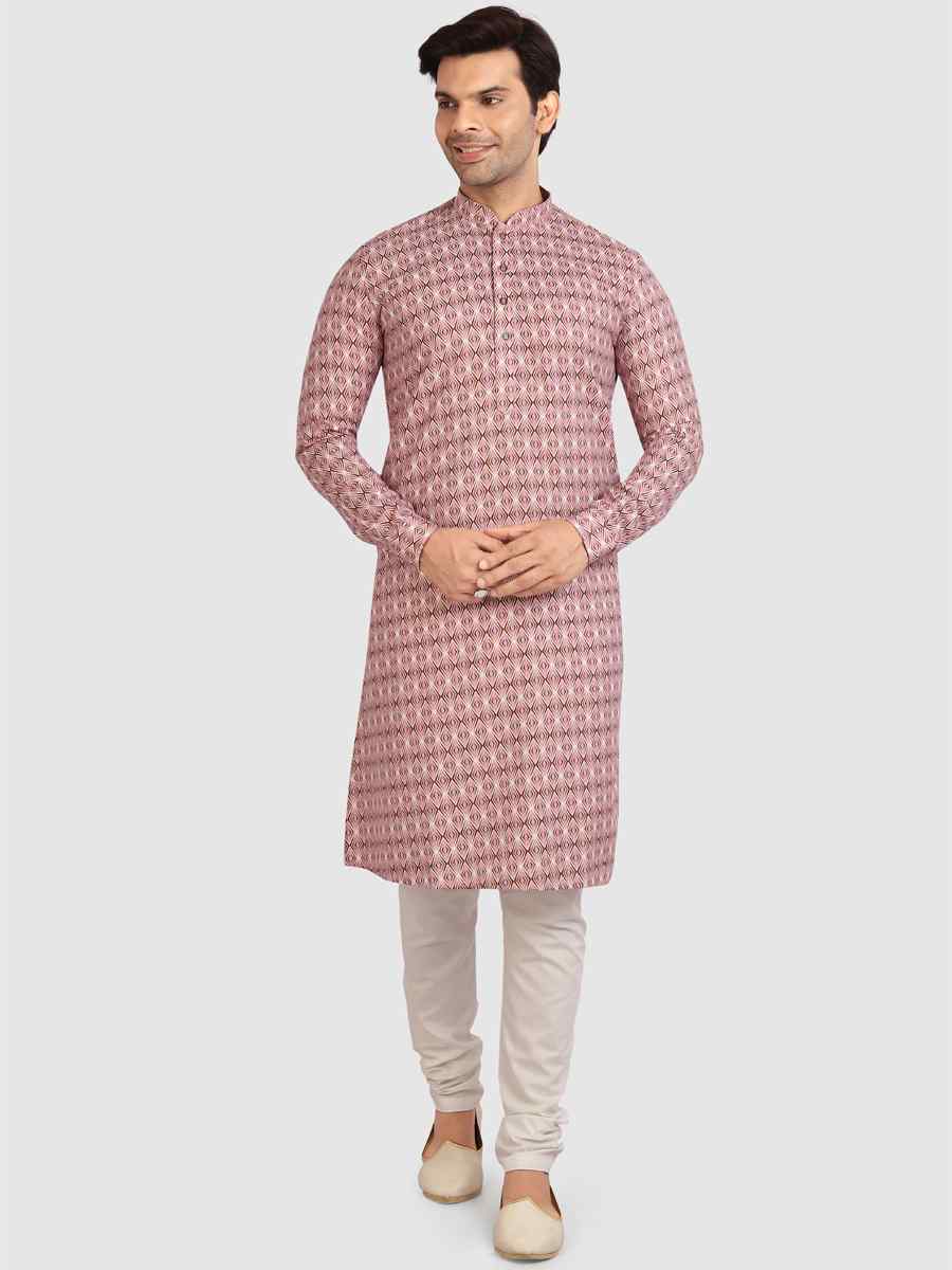 Pink Cotton Printed Festival Casual Kurta