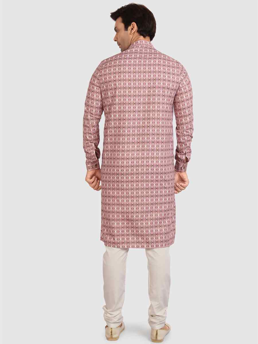 Pink Cotton Printed Festival Casual Kurta