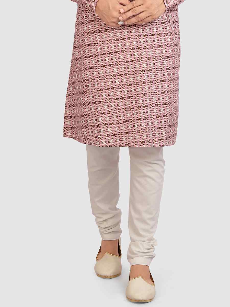 Pink Cotton Printed Festival Casual Kurta