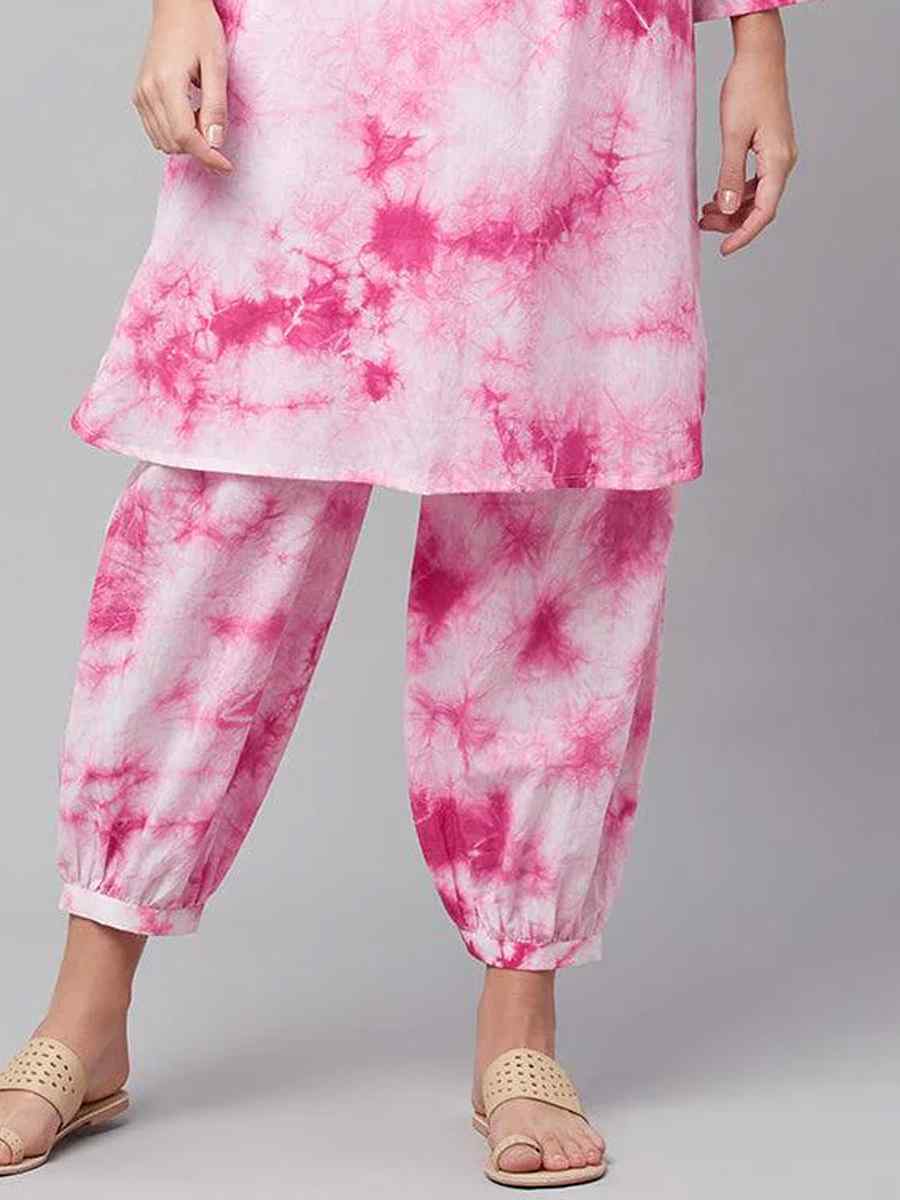 Pink Cotton Printed Festival Casual Kurti