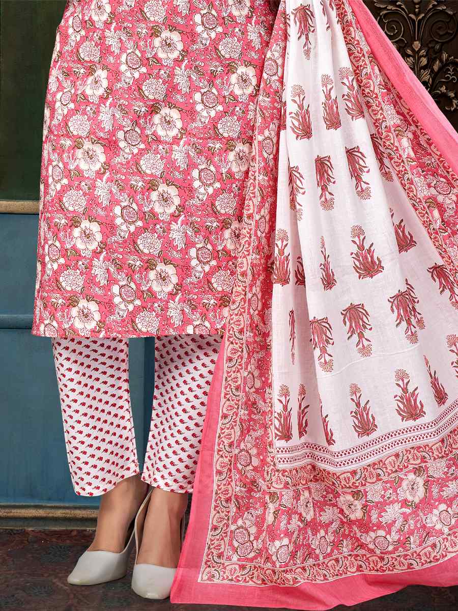 Pink Cotton Printed Festival Casual Pant Salwar Kameez