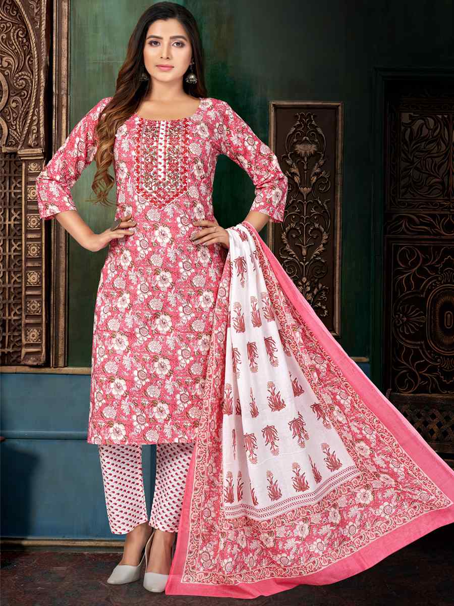 Pink Cotton Printed Festival Casual Pant Salwar Kameez