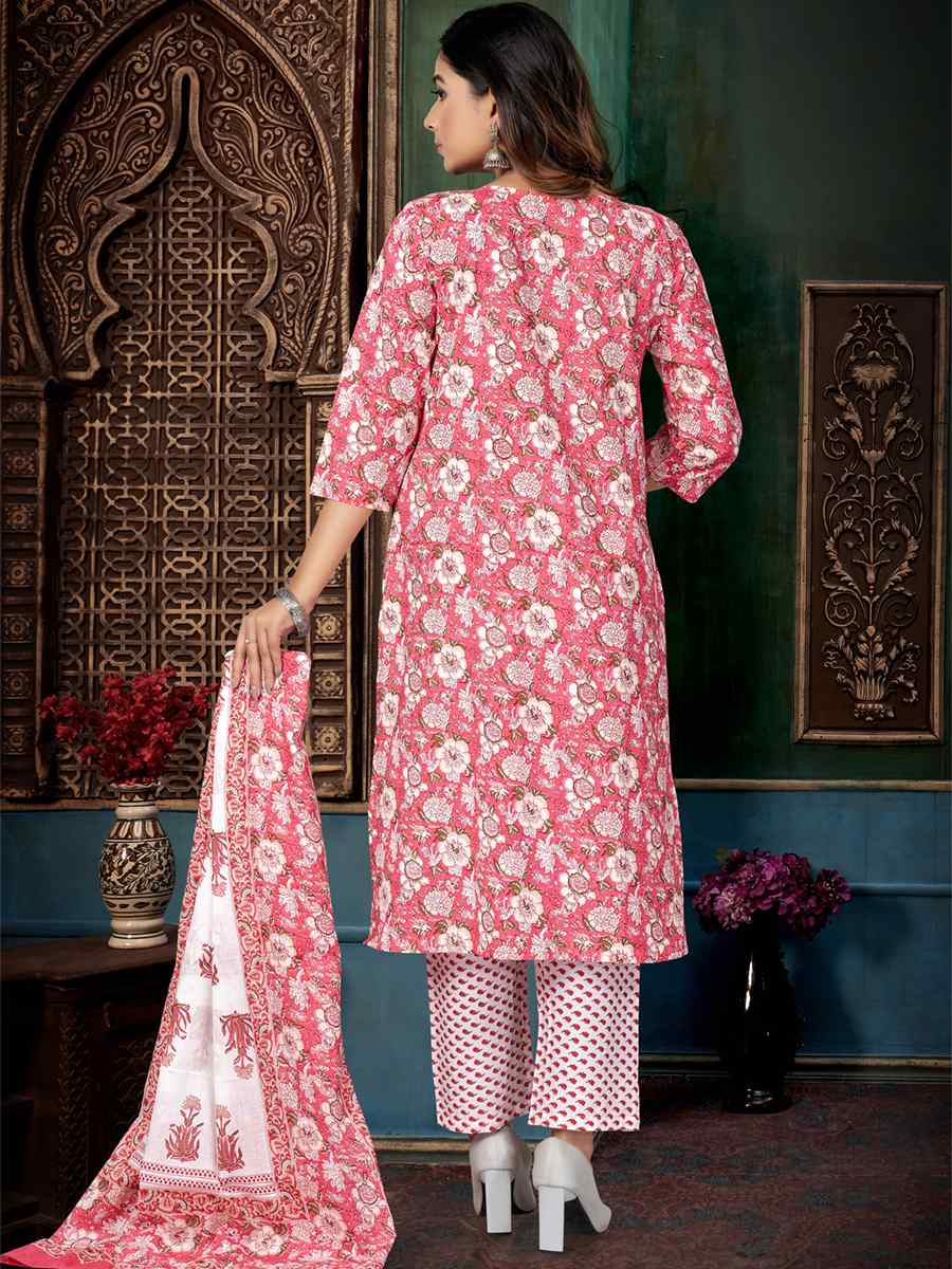 Pink Cotton Printed Festival Casual Pant Salwar Kameez