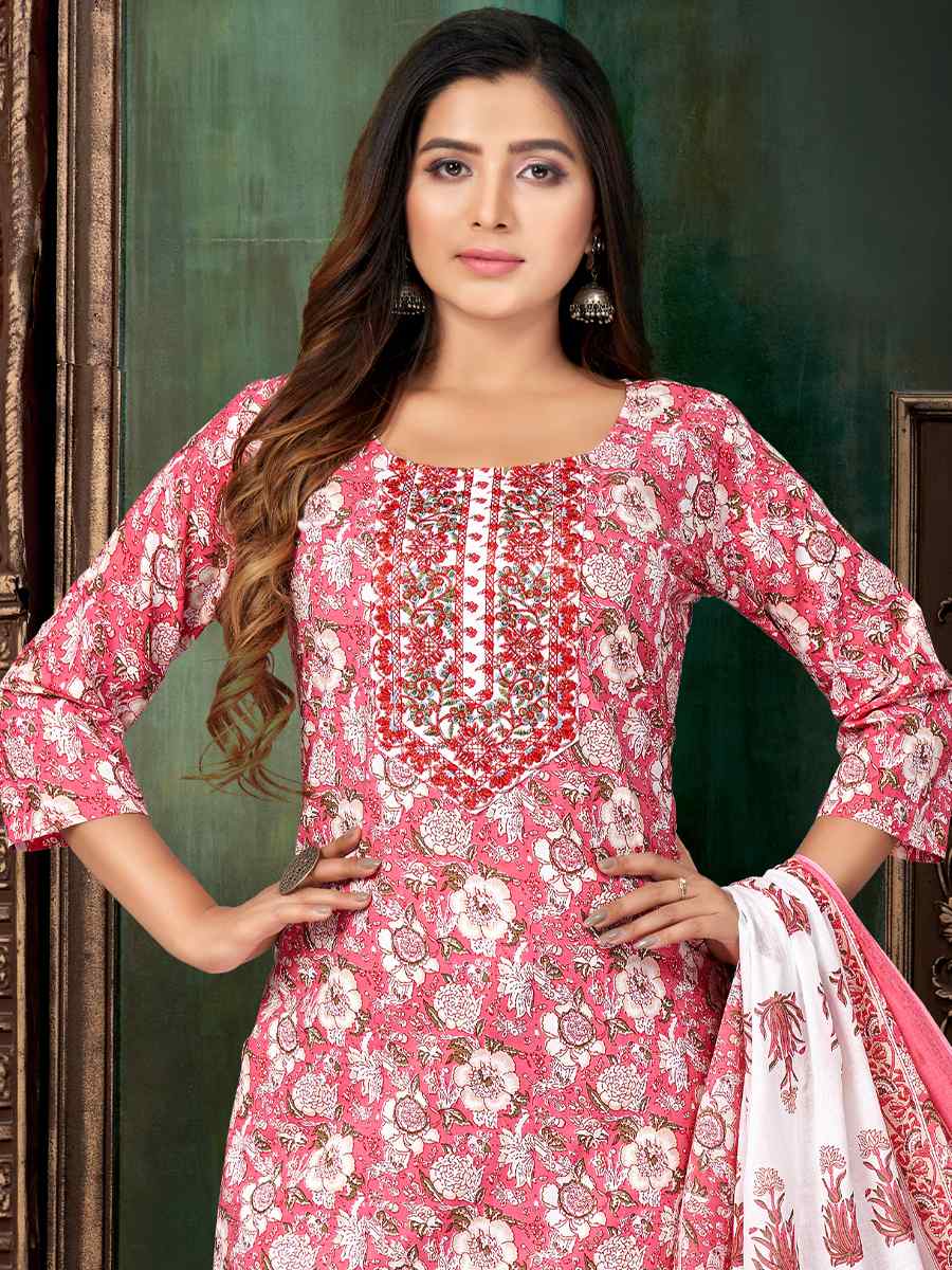 Pink Cotton Printed Festival Casual Pant Salwar Kameez