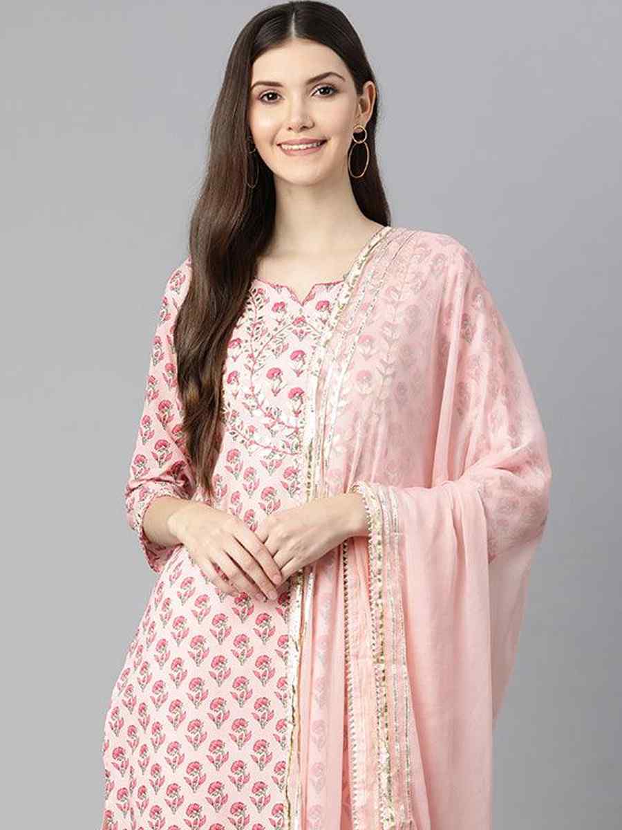 Pink Cotton Printed Festival Casual Ready Pant Salwar Kameez