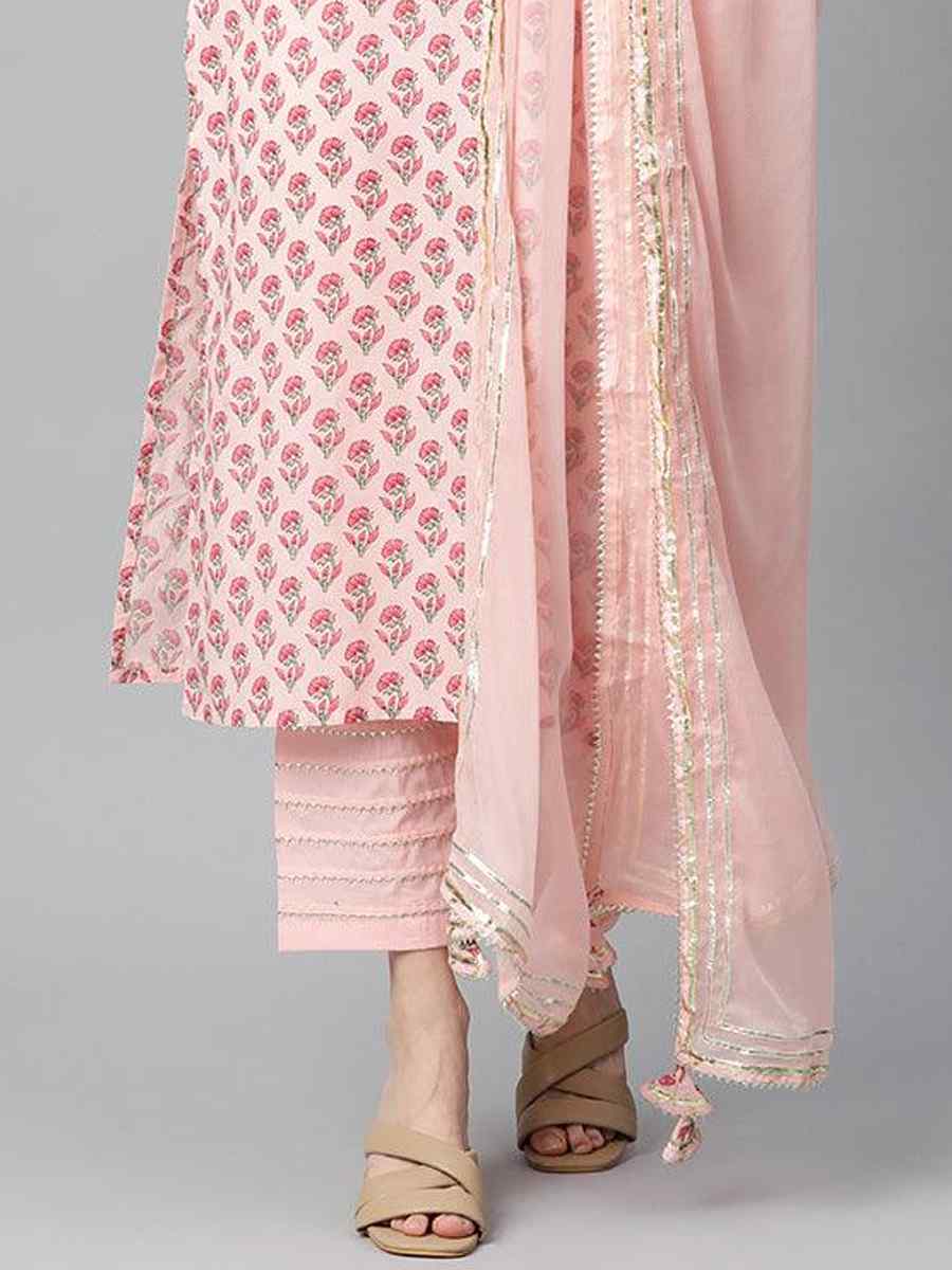Pink Cotton Printed Festival Casual Ready Pant Salwar Kameez