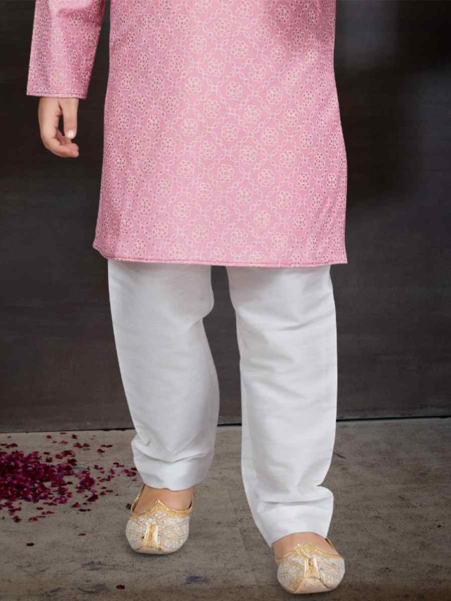 Pink Cotton Printed Festival Traditional Kurta Pyjama Boys Wear