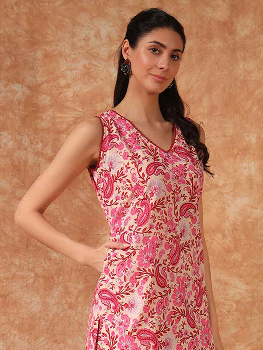 Pink Cotton Printed Party Wedding Festival Casual Ready Palazzo Pant Salwar Kameez