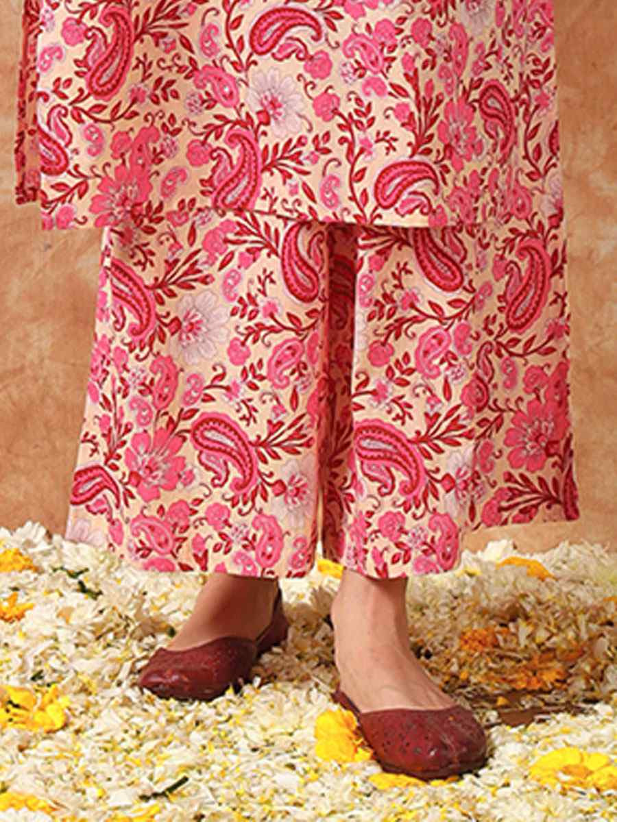 Pink Cotton Printed Party Wedding Festival Casual Ready Palazzo Pant Salwar Kameez