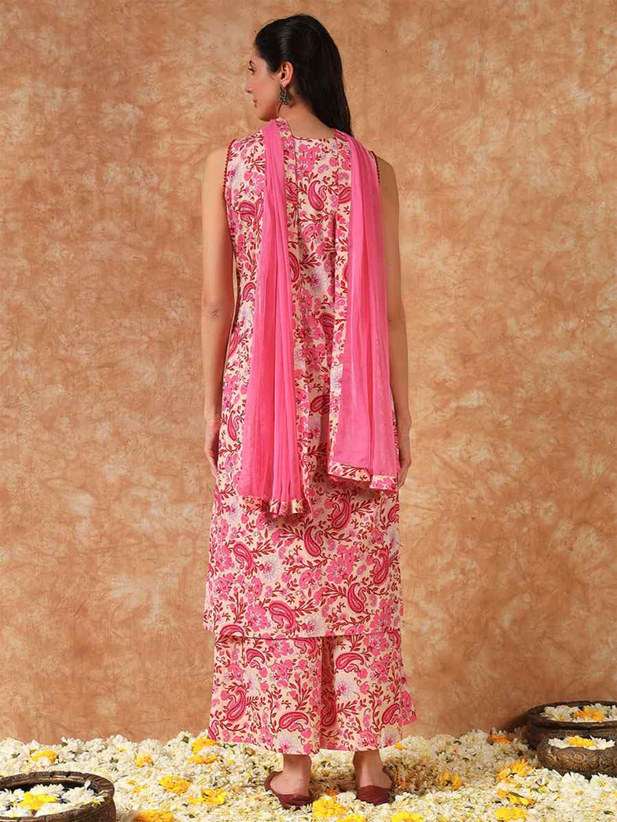 Pink Cotton Printed Party Wedding Festival Casual Ready Palazzo Pant Salwar Kameez