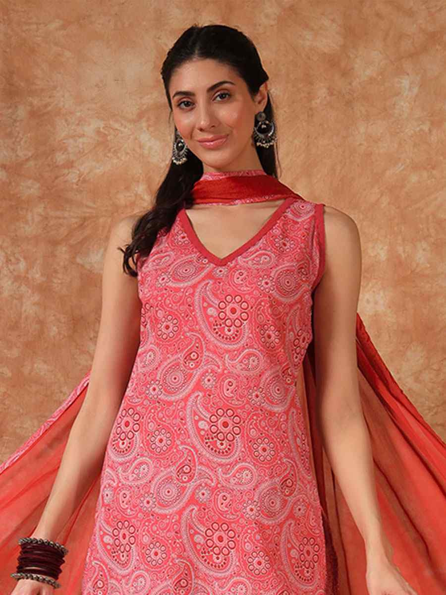 Pink Cotton Printed Party Wedding Festival Casual Ready Palazzo Pant Salwar Kameez