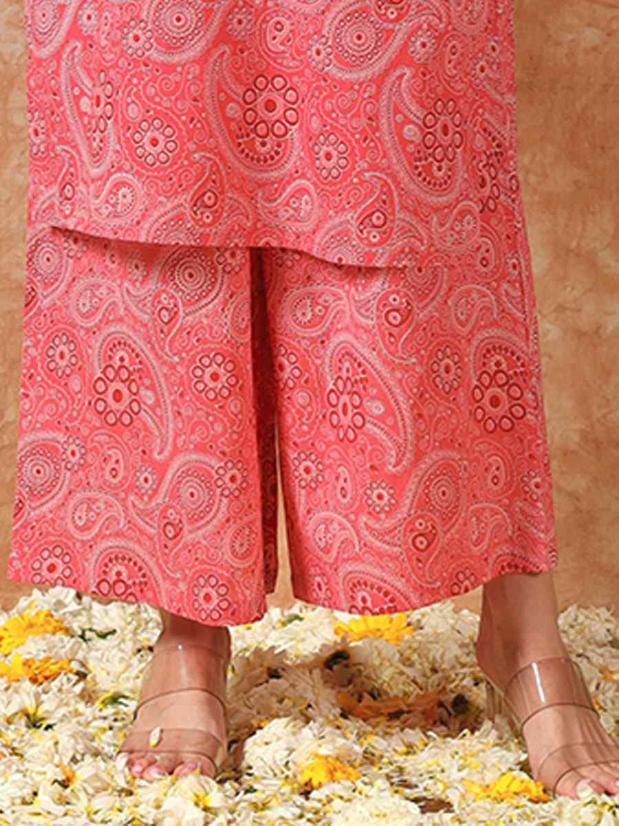 Pink Cotton Printed Party Wedding Festival Casual Ready Palazzo Pant Salwar Kameez