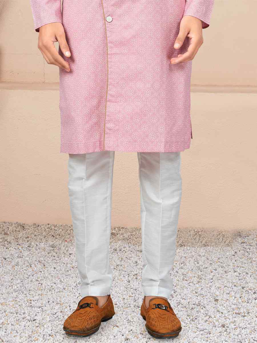 Pink Cotton Printed Wedding Festival Sherwani
