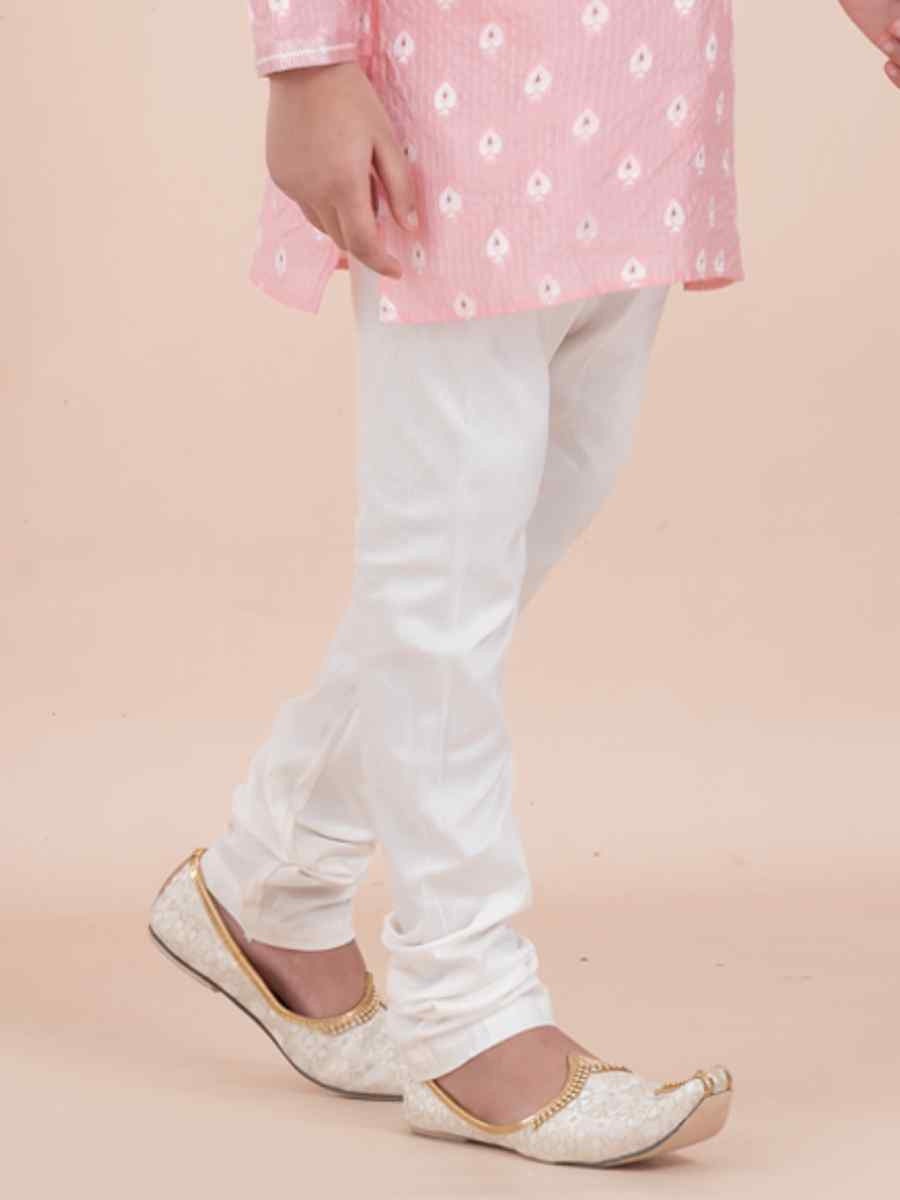 Pink Cotton Self Jacquard Embroidered Festival Traditional Kurta Pyjama Boys Wear