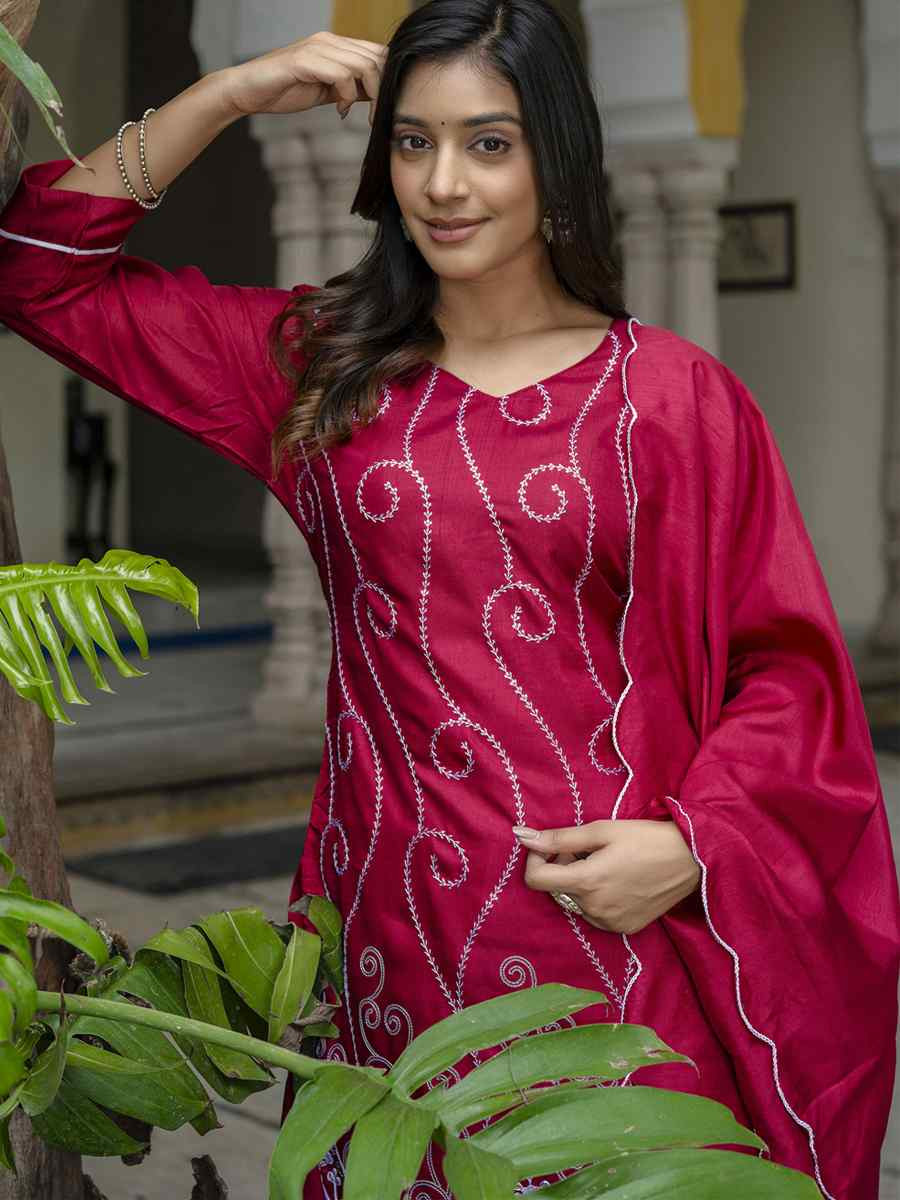 Pink Cotton Silk Blend Embroidery Party Wedding Festival Casual Ready Pant Salwar Kameez