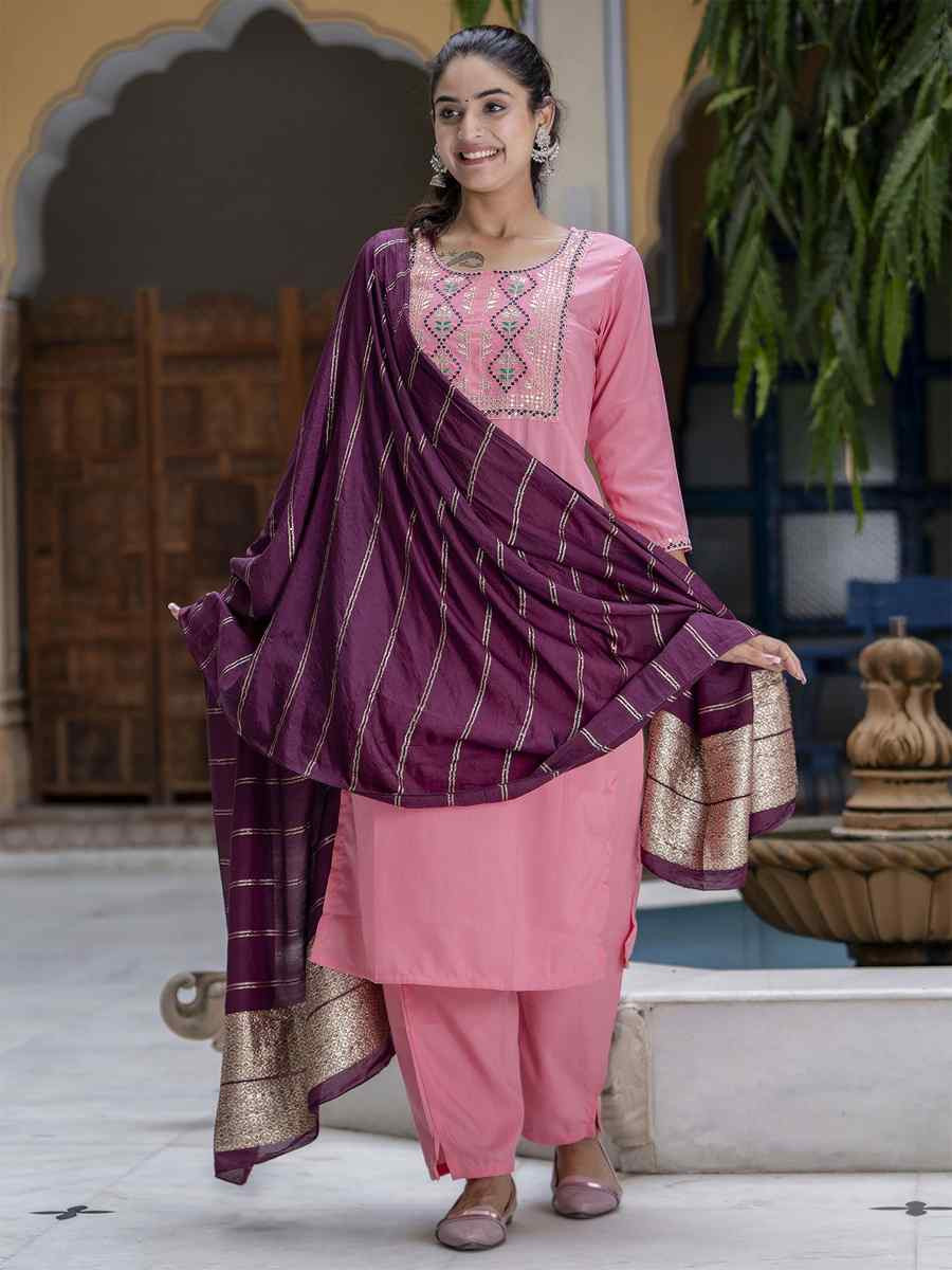 Pink Cotton Silk Blend Embroidery Party Wedding Festival Casual Ready Pant Salwar Kameez