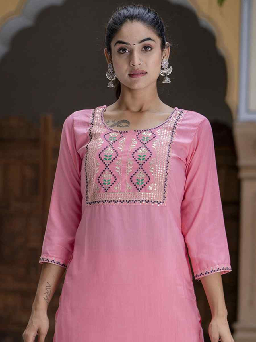 Pink Cotton Silk Blend Embroidery Party Wedding Festival Casual Ready Pant Salwar Kameez
