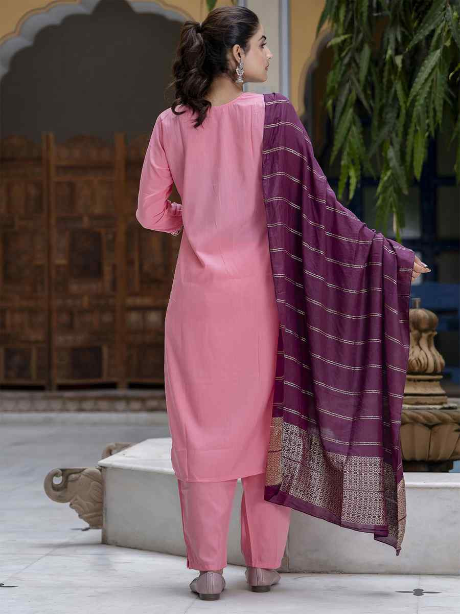 Pink Cotton Silk Blend Embroidery Party Wedding Festival Casual Ready Pant Salwar Kameez