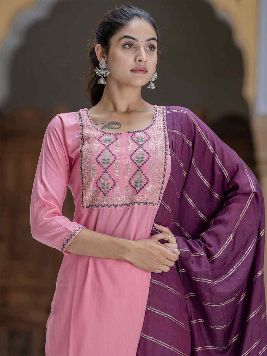 Pink Cotton Silk Blend Embroidery Party Wedding Festival Casual Ready Pant Salwar Kameez